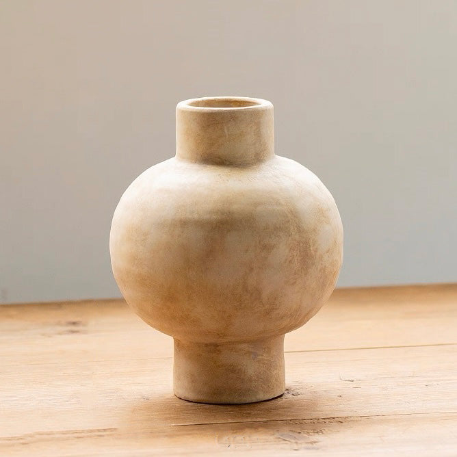 Textured Ceramic Round Vase - Light Yellow decorative vase for artificial flowers