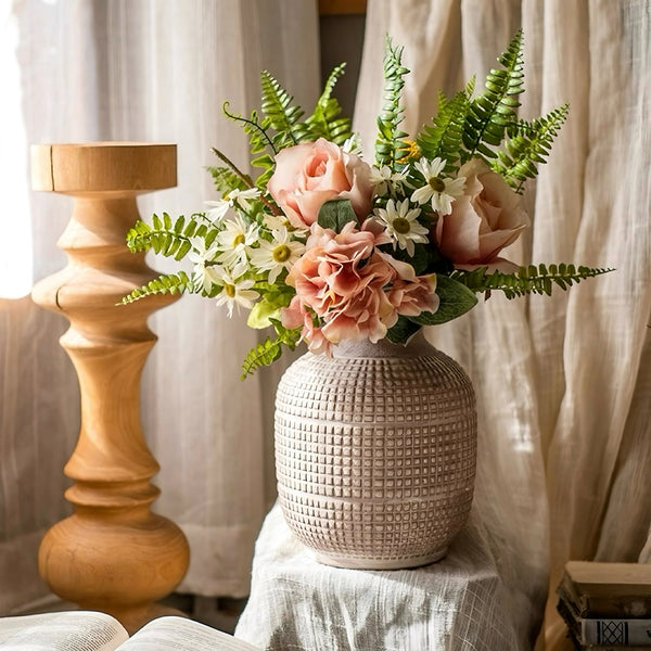 Blush Romance Pink Rose Hydrangea and Daisy Artificial Flower Arrangement realistic artificial flower arrangement