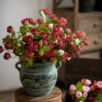 Vintage Crimson Mini Rose Artificial Flower Arrangement with Rustic Elegance realistic artificial flower arrangement – produc