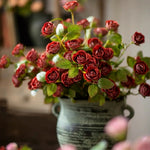 Vintage Crimson Mini Rose Artificial Flower Arrangement with Rustic Elegance realistic artificial flower arrangement – produc