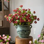 Vintage Crimson Mini Rose Artificial Flower Arrangement with Rustic Elegance realistic artificial flower arrangement – produc