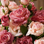 Vintage Mauve & Fuchsia-Edged Rose Bouquet realistic artificial flower arrangement – product view 3