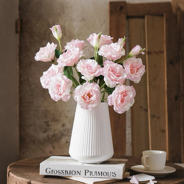 Elegant Pink Lisianthus Artificial Flower Arrangement realistic artificial flower arrangement