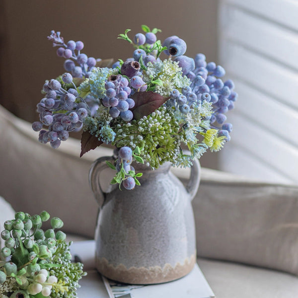 Elegant Blue-Purple Faux Blueberry & Berry Branch Arrangement realistic artificial flower arrangement