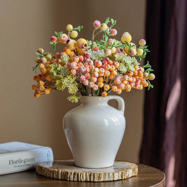 Elegant Orange-Toned Faux Blueberry & Berry Branch Arrangement realistic artificial flower arrangement