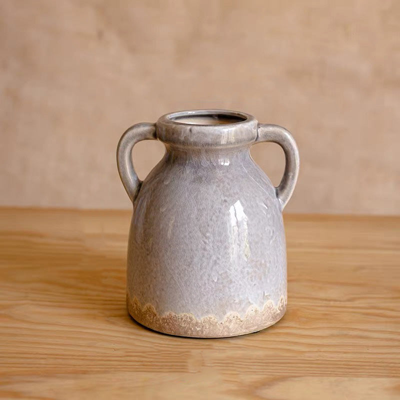 Vintage Double-Handled Ceramic Vase decorative vase for artificial flowers