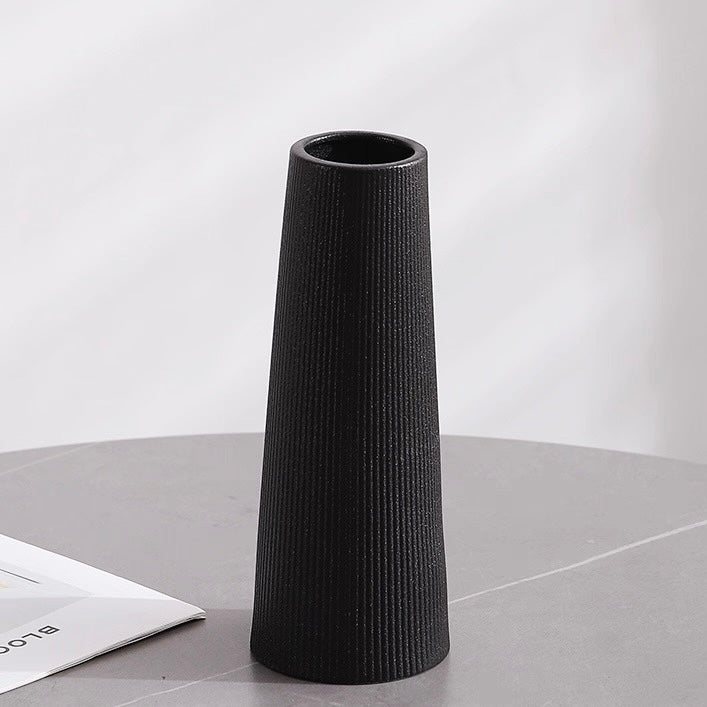 Textured Black Tapered Ceramic Vase decorative vase for artificial flowers