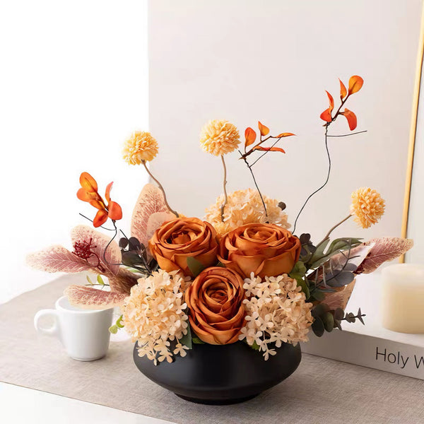Autumn Rose Artificial Flower Arrangement with Vase realistic artificial flower arrangement