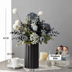 Artificial Flower Arrangement - Blue & White Blooms with Dark Foliage realistic artificial flower arrangement – product view 