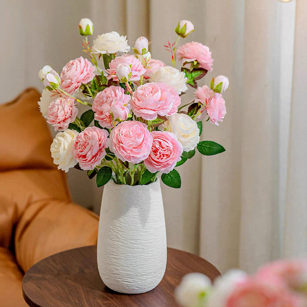 Elegant Blush Pink & Cream English Rose Artificial Flower Arrangement with Luxe Realism realistic artificial flower arrangeme