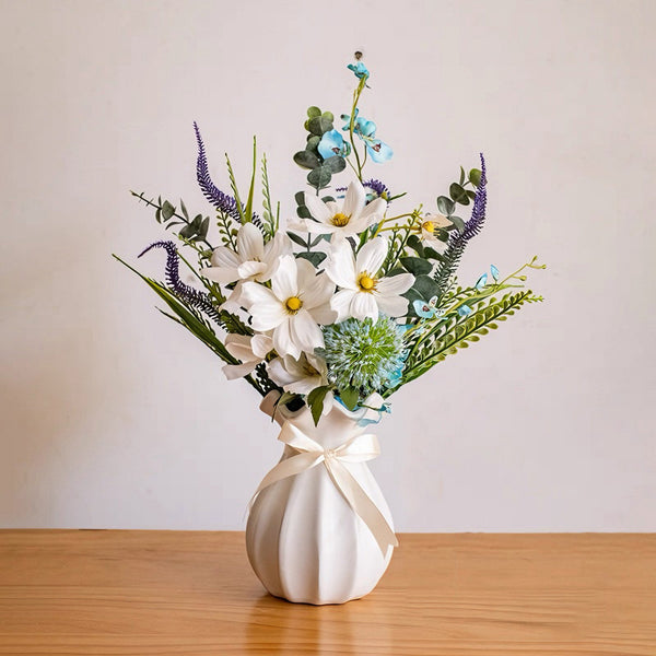 Ethereal White Blossom & Blue Accent Artificial Flower Arrangement realistic artificial flower arrangement