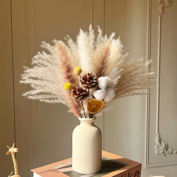 Faux Pampas Grass & Blossom Neutral Artisan Arrangement realistic artificial flower arrangement