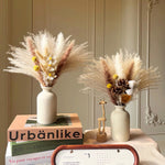 Faux Pampas Grass & Blossom Neutral Artisan Arrangement realistic artificial flower arrangement – product view 5