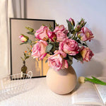 Artificial Flower Arrangement - Pink Rose & Greenery (4 Stems) realistic artificial flower arrangement