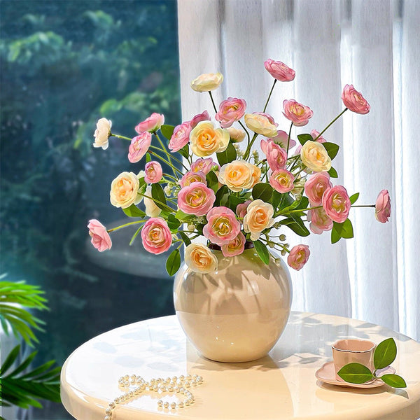 Champagne Blush Ranunculus Elegance Artificial Flower Arrangement realistic artificial flower arrangement