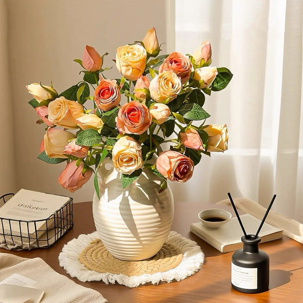 Vintage Oil-Paint Rose Elegance Artificial Flower Arrangement realistic artificial flower arrangement