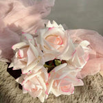 Faux Rose Bouquet - Pink Edged (10 Stems / 10 Roses) realistic artificial flower arrangement – product view 2