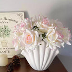 Faux Rose Bouquet - Pink Edged (10 Stems / 10 Roses) realistic artificial flower arrangement