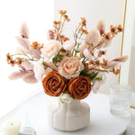 Faux Autumn Arrangement - Apricot Rose realistic artificial flower arrangement