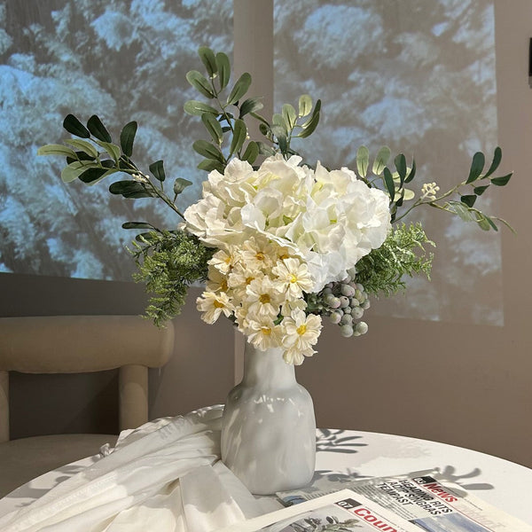 Eucalyptus & White Hydrangea Artificial Flower Arrangement realistic artificial flower arrangement