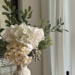 Eucalyptus & White Hydrangea Artificial Flower Arrangement realistic artificial flower arrangement – product view 4