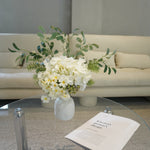 Eucalyptus & White Hydrangea Artificial Flower Arrangement realistic artificial flower arrangement – product view 5