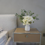 Eucalyptus & White Hydrangea Artificial Flower Arrangement realistic artificial flower arrangement – product view 3