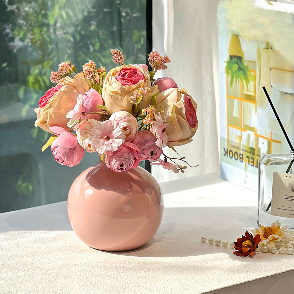 Faux Blush Arrangement - Pink & Cream (Vase Included) realistic artificial flower arrangement