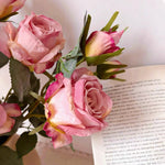Artificial Flower Arrangement - Pink Rose & Greenery (4 Stems) realistic artificial flower arrangement – product view 6
