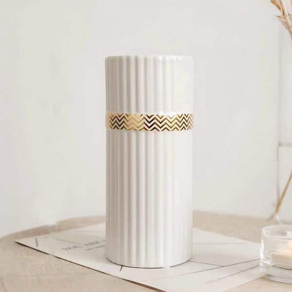 Ribbed Cylinder Vase - White decorative vase for artificial flowers