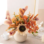 Faux Autumn Arrangement - Sunflower & Autumn Blooms realistic artificial flower arrangement – product view 3