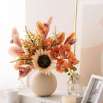 Faux Autumn Arrangement - Sunflower & Autumn Blooms realistic artificial flower arrangement – product view 6