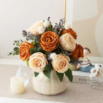 Oil Painting Style Artificial Flower Arrangement - Vintage Caramel & Cream Roses realistic artificial flower arrangement – pr