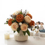 Oil Painting Style Artificial Flower Arrangement - Vintage Caramel & Cream Roses realistic artificial flower arrangement – pr