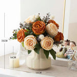 Oil Painting Style Artificial Flower Arrangement - Vintage Caramel & Cream Roses realistic artificial flower arrangement – pr