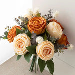 Oil Painting Style Artificial Flower Arrangement - Vintage Caramel & Cream Roses realistic artificial flower arrangement – pr