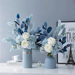 Blue & White Harmony Faux Floral Bouquet with Frosted Foliage realistic artificial flower arrangement