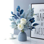 Blue & White Harmony Faux Floral Bouquet with Frosted Foliage realistic artificial flower arrangement – product view 5