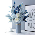 Blue & White Harmony Faux Floral Bouquet with Frosted Foliage realistic artificial flower arrangement – product view 6