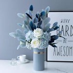 Blue & White Harmony Faux Floral Bouquet with Frosted Foliage realistic artificial flower arrangement – product view 7