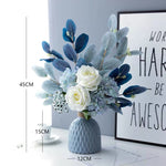 Blue & White Harmony Faux Floral Bouquet with Frosted Foliage realistic artificial flower arrangement – product view 3