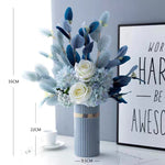 Blue & White Harmony Faux Floral Bouquet with Frosted Foliage realistic artificial flower arrangement – product view 4