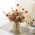 Artificial Flower Arrangement - Orange PomPom & Cream Flower realistic artificial flower arrangement – product view 4