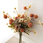 Artificial Flower Arrangement - Orange PomPom & Cream Flower realistic artificial flower arrangement – product view 2
