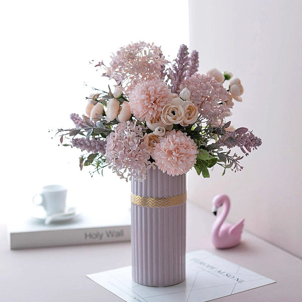 Artificial Flower Arrangement - Pink & Purple Mixed Blooms realistic artificial flower arrangement