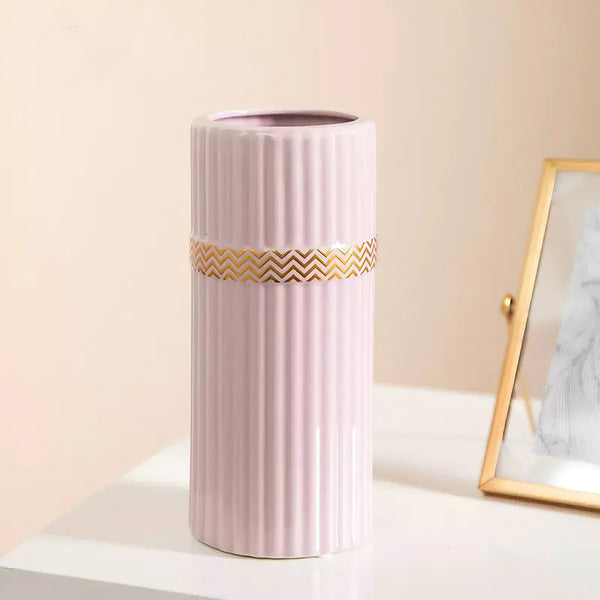 Ribbed Cylinder Vase - Pink decorative vase for artificial flowers