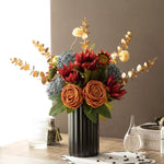 Faux Rose Arrangement - Autumn - Hued Mixed Blooms realistic artificial flower arrangement – product view 4