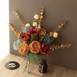 Faux Rose Arrangement - Autumn - Hued Mixed Blooms realistic artificial flower arrangement – product view 2