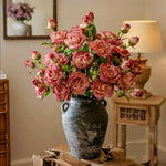 Elegant Artificial Flower Arrangement - Pink Rose & Greenery realistic artificial flower arrangement