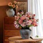 Vintage Hued Pink and Lavender Rose Artificial Flower Arrangement realistic artificial flower arrangement – product view 4